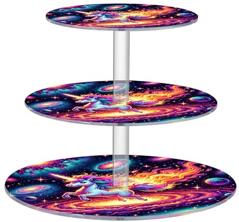 Joitme Space Galaxy Unicorn 3 Tier Cupcake Stand for Party Acrylic Display Cup Cake Tower Tiered Tea Party Decor Serving Tray Food Holder Birthday