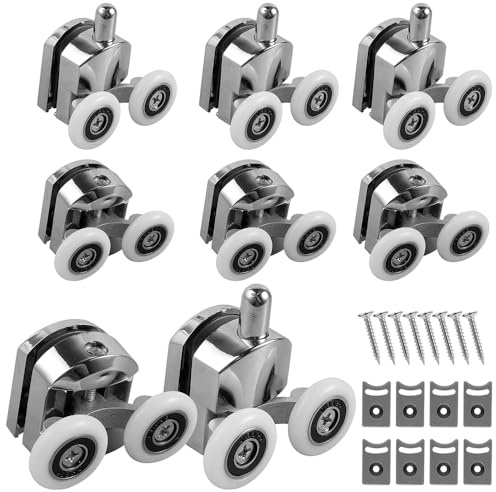 8Pcs 25mm Curved Shower Door Rollers | Shower Glass Door Rollers,Sliding Shower Glass Door Wheel Runner with Anti-Collision Block and Screws for Bathroom,Showerroom