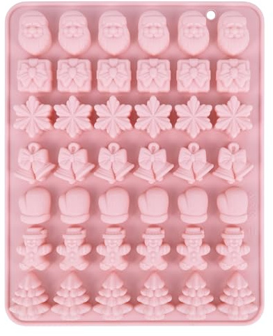 Christmas Chocolate Mould, Xmas Silicone Candy Jelly Cake Baking Mould with Christmas Tree Snowflake Santa Shapes for Christmas Xmas New Year Cake DIY Decoration F6-SD42LMJ (Pink)