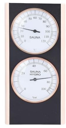 HELEVIA Higrómetro de Termómetro de Sauna, 2 en 1 Medidor de Temperatura y Humedad de Madera de Madera, para Spa Sauna Sala