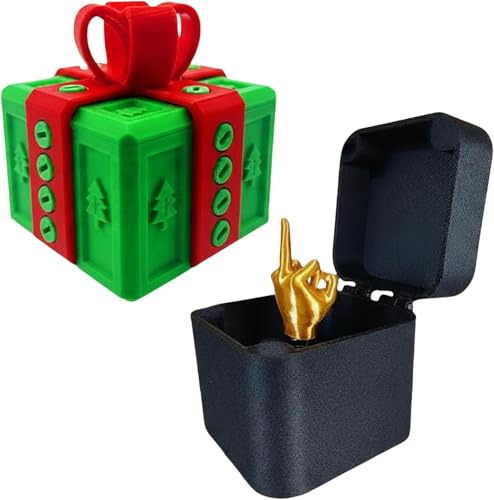 Starnearby Regalo Divertente Uomo, Scatola Regalo a Sorpresa con Dito, Scatola Scherzosa con Sorpresa con Viti Stampate in 3D, Regali di Natale (Verde e Rosso)