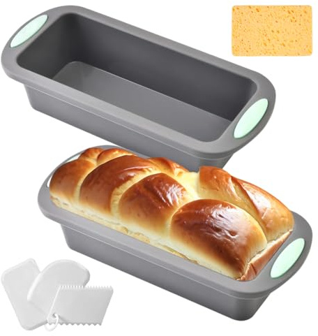 Moldes Rectangulares de Silicona con Cepillo y Espátula, 2 Moldes de Silicona para Pan 27.5x12,5 cm, Molde para Bizcocho Rectangular Antiadherente de Silicona, Molde de Silicona para Pan Rectangular