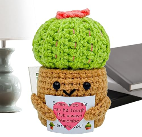 Cactus de Ganchillo - Motivación de símbolo de energía | decoración Tejida a Mano Suave | para Mesa de Oficina, mesita de Noche, Sala de Estar, Regalo de Aliento, Adultos, niños