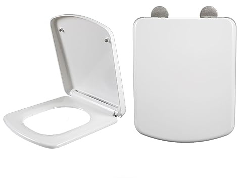 Asiento de inodoro cuadrado blanco con cierre suave, liberación rápida, urea-formaldehído, fijación superior, fácil limpieza, 355 x 430 mm