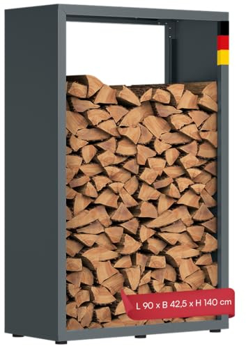STEELSØN Keid Kaminholzregal 140x90x42,5 cm, Anthrazit, Metall, wetterfest | Brennholz Regal für innen & außen, Holzunterstand stabil & rostfrei, Feuerholz Aufbewahrung für Outdoor, Wohnzimmer & Keller