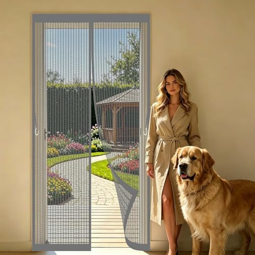 Zanzariera Porta 126 x 247 cm Magneti Potenti Chiusura Automatica, Traspirante Zanzariera a Tenda Magnetica su Misura in Larghezza Ed Altezza per Balcone Soggiorno, Grigio