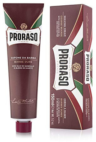 Proraso Shaving Cream Tube, 150ml, Intensely Nourishing and Moisturising Shaving Cream for Men with Sandalwood Oil and Shea Butter, Made in Italy, Red