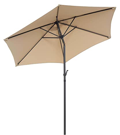 BUTLERS Sonnenschirm Ø250cm | Kippfunktion, Kurbel und UV-Schutz -Siesta- Balkonschirm in Beige mit schwarzem Aluminiumgestell | Sonnenschutz für Balkon, Garten, Terrasse