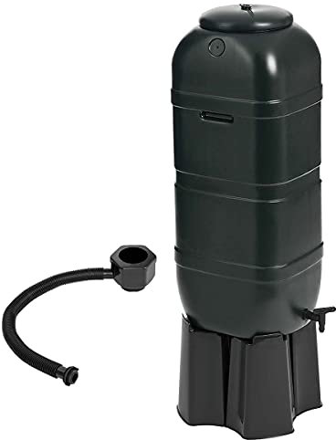 CHARLES BENTLEY 100L Slimline Garten Kunststoff Regentonne Set inkl. Wasserhahn mit Ständer Einfüllset schwarz Regenschutz abschließbarer Deckel 4-teiliger Ständer 100 Liter Fassungsvermögen