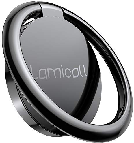 Anneau Support Téléphone, Lamicall Support Téléphone - Bague Support pour iPhone 13, 12, 11 Pro Max, SE XS Max XR X 8 7 6 5, Huawei, Samsung S10 S9 S8, d'autres Android Smartphones Aluminium - Noir