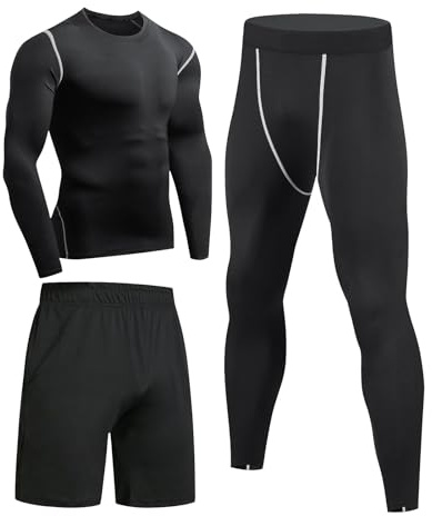 Niksa Ensemble Compression Homme Tenue Sport Fitness Vêtement Running Tee Shirt Compression Legging Sport Short Running, Noir, Taille L