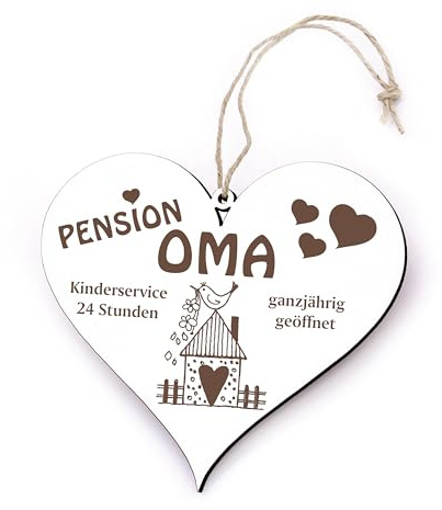Dekolando Geschenk Pension Oma, ganzjährig geöffnet Herz - 12cm x 13cm - Geschenke Großeltern Omas Opas Grosseltern