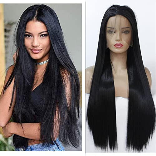 Schwarze Lace Front Perücken Lange Gerade 13x4 Lace 24In | Hitzebeständige Pre Plucked für Frauen