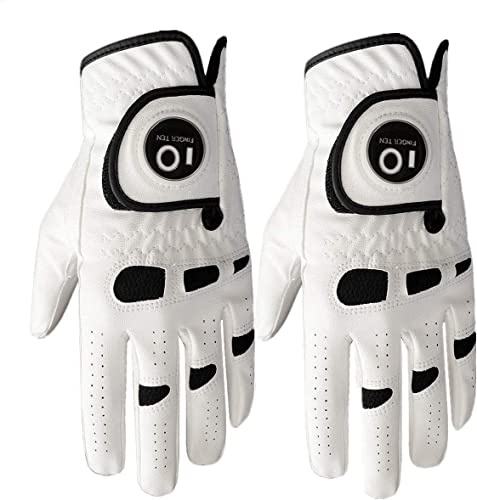 Golfhandschuh Herren Linke Hand Rechte Mit Ball Marker 2 Stück oder 3 Stück Not Paar Allwetter Leder Griff Golf Handschuh Links Rechts Golfhandschuh Männer Golfer Handschuh (2 Stück Links, L)