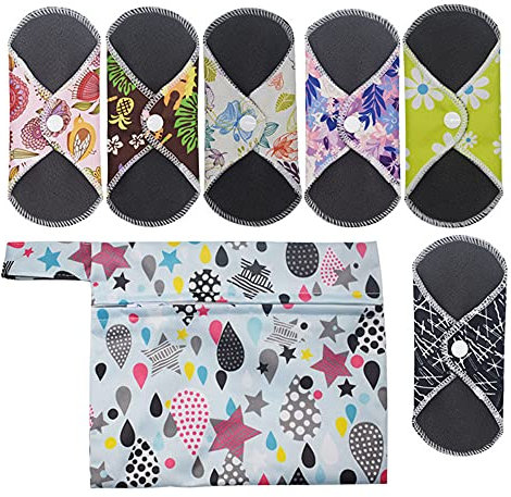 6 Stücke Slipeinlagen Waschbar,Bambusbinden Wiederverwendbare,mit 1 Tragbare Mini Tasche Wiederverwendbare,Bambustuch Mama Menstruationsbinden Handtuchauflage, Weich und Bequem, 16,5 * 16,5 cm (B)
