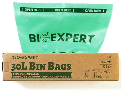 Müllbeutel, 150 Beutel, 100 % kompostierbar, biologisch abbaubar, Müllbeutel aus Pflanzen mit EN13432 & Heimkompost-Zertifizierung, auslaufsicher, super stark, grün, 6 l, 10 l, 30 l (30 l, 50 Beutel)