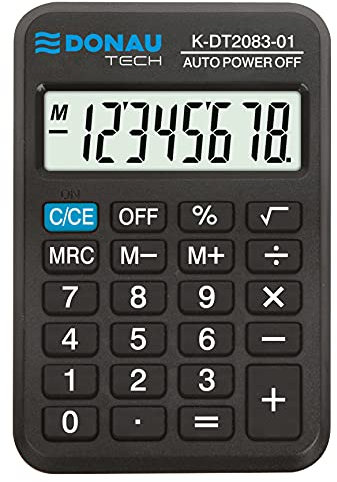 DONAU TECH Taschenrechner / 8-Stellig Wurzelfunktion/ 8,9 x 5,6 x 1,1 cm/Schwarz/Rechner mit 8-stelliger Anzeige/Batteriebetrieb/Kompaktes Design