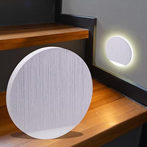 LongLife LED Stufenlicht 230V Treppenbeleuchtung rund Alu-gebürstet - Unterteil Lichtfarbe: Neutralweiß 4000K 1,5W Treppenleuchte Stufenbeleuchtung Treppenlicht Wandleuchte
