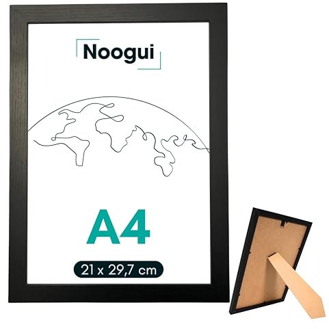 NOOGUI - Bilderrahmen a4 - Schwarzes Holz - 21×30 cm - Mit Antireflex‑Plexiglas - Für Fotos, Urkunden, Poster oder Puzzle - Vertikale und horizontale Positionierung - Stärke 2 cm - Leicht zu reinigen