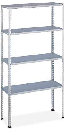 Relaxdays Schwerlastregal, Traglast: 200 kg, 4 Ebenen, HxBxT: 150 x 75 x 30 cm, Keller & Garage, Stahl, verzinkt, Silber | HxBxT: 150 x 75 x 30 cm, Keller & Garage, Stahl, verzinkt