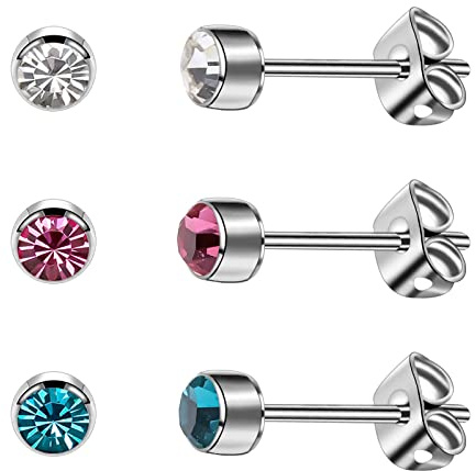 3 Par/Set Damörhängen, Titan, Allergivänliga, Kristall, Herrörhängen, 4 Mm/5 Mm Silver/Svart/Roséguld/Guldpläterade Örhängen, Flickor