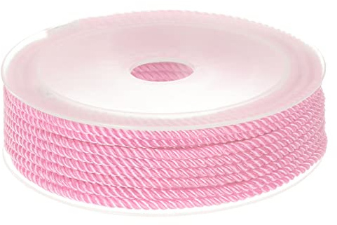 sourcing map Twisted Nylon Twine Thread Beading Cord 3mm 7M/23 Feet Extra-Strong Braided Nylon String for Crafting Bracelets Jewelry Making, Pink