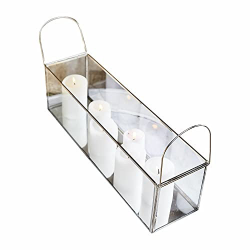 Loberon Windlicht Quinton, filigranes Gestell, vielseitig zu dekorieren, Boden aus Spiegelglas, Wohn-Accessoire, Edelstahl, Glas, klar/Silber