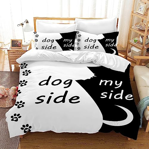 Juego de Ropa de Cama de 3 Piezas 200x200cm, Juego de Cama de Microfibra Suave en Blanco y Negro, para Adultos, decoración del Dormitorio (Double（200x200cm）, A)
