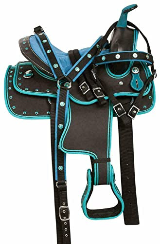 WILD RACE Wunderschöner Designer-Westernsattel aus synthetischem Barrel Racing/Beautiful Designer Synthetic Western Barrel Racing Western Saddle (16, Turquoise-Black)