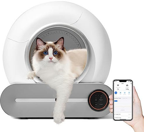 QraraZL Självrengörande kattlåda, automatisk kattlåda med appstyrning, Smart Health-monitor/jonisk deodorisering (kritvit)
