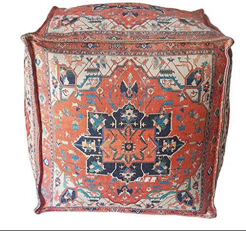GArcan Böhmischer quadratischer Pouf, Fußhocker aus Baumwolle für Innen- und Außenbereich, Dekoration, Meditation, Tatami-Kissen, marokkanisches Bodenkissen, bestickter indischer Ottoman-E 55 x 55