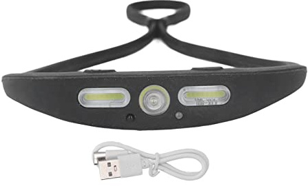 Hyuduo Faro a Fascio Largo, Lampada Frontale a LED Funzione di Memoria Induzione delle Onde Torcia Frontale a LED Ricaricabile in Silicone ABS PC Impermeabile per Esterni, Fari