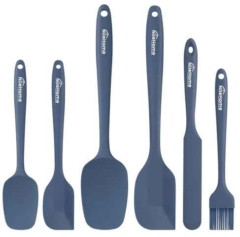 NileHome Silicone Spatula Set, 6 Packs Food Grade Kitchen Utensils with Silicone Brush Heat Resistant Dishwasher Safe BPA-Free Rubber Spatula for Scraping, Baking, Cooking, Mixing, Haze Blue