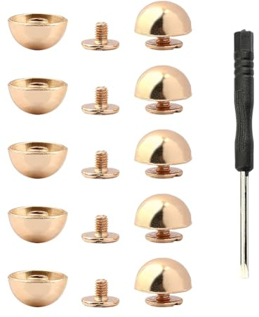 HugeDE 10 Sets Mushroom Rivet Studs Round Screw Studs Metal Dome Rivets Leather Craft Rivets Studs Decorative Screw Back Studs with Screwdriver for Clothing Shoes Bags Gold