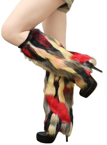 Gefomuofe Damen Kunstpelz Beinwärmer Plüsch Beinwärmer Mädchen Furry Fuzzy 80er Jahre Accessoires Sexy Damen Bein Stulpen Stulpen Legwarmers Warme Socken Spielen,Kunstpelze, flauschige lange Stiefel