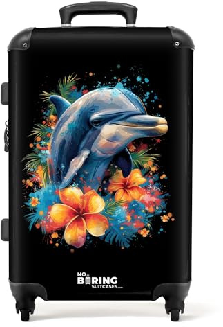 NoBoringSuitcases.com® Adults Luggage Suitcase for Women and Men - Personalised Large 26-28 inch - Dolphin - Hard Shell Trolley - On Wheels - 23kg