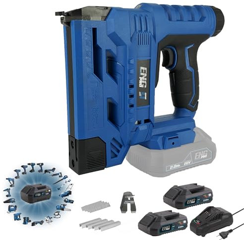 ENG PRO Graffettatrice e Sparachiodi 2-in-1 | Linea Professionale ONE4ALL 20V | 30 Colpi al Minuto, 6 Regolazioni di Pressione | Sicurezza Ergonomica, Luce LED | 2 Batterie 2.0 Ah