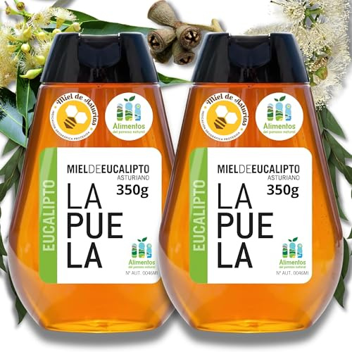 LAPUELA Miel de Eucalipto 100% Natural. Miel Pura de Abeja Aroma a Madera Mojada con Gusto Dulce y Notas Ácidas. Beneficios Saludables y Pura Tradición Más Aroma y Sabor. Producción Artesanal Asturias
