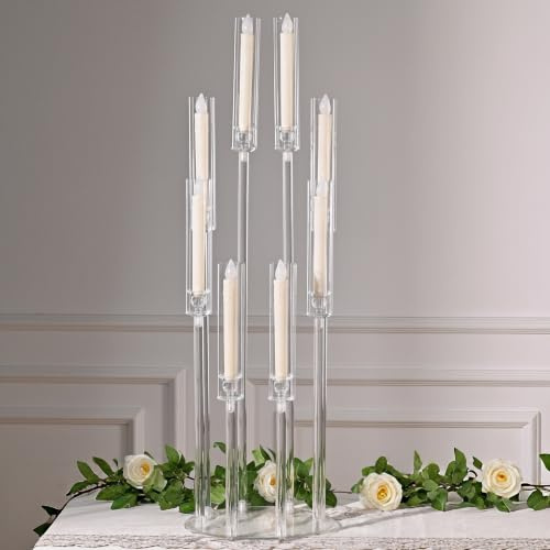 VINCIGANT 8 Arms Clear Acrylic Candelabra Centrepiece for Table/Floor Decor | 38.5'' Tall Candle Holders for Wedding, Christmas, Birthday, Home, Event Decoration, (No Candles) ONLY Fit for LED Candles