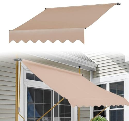 Ersatzstoff für Einziehbare Klemmmarkise, Einziehbare Ersatzplane für Terrassen Klemm Markise aus PU-Beschichtetem Polyestergewebe mit UV-Schutz(Color:Ivory White,Size:157/400cm)