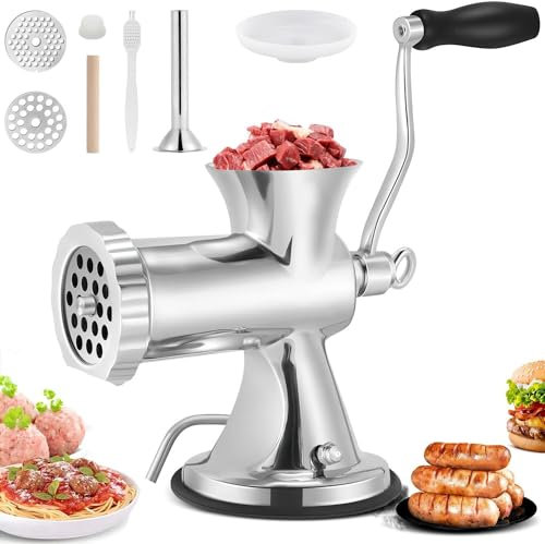 Manuale Macinacarne Salsiccia Stuffer Riempitivo Mano Manovella Macinacarne Carne in Acciaio Inox con Ventosa Processore Rettificatrice Tritacarne Uso Domestico Cucina Ristorante per Manzo Pollo Rack