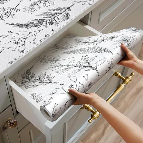 Quttisay Shelf Liner for Kitchen Cabinets,Non Adhesive Cabinet Liner,Non-Slip Drawer Liner,Waterproof Shelf Liner Easy to Clean Strong Grip Liner for Cabinets,Drawers,Cupboard，(Floral 12 in x 10FT)