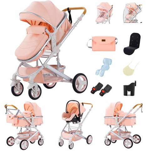 GLOKID Carrito bebé 3 en 1, Silla de Paseo para Niños, Silla Paseo, Sistema de viaje, Plegable, Travel System, Con accesorios, Góndola, Adaptateurs (530 Rosa)