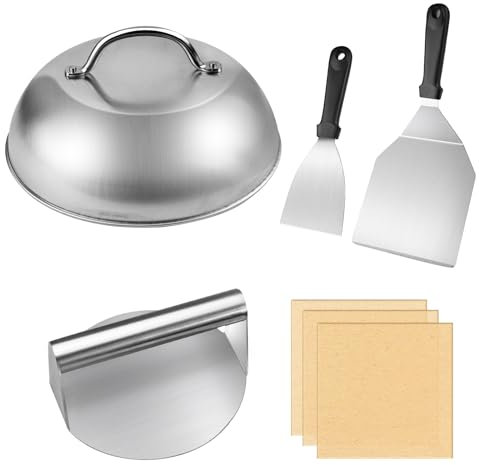 Smash Burger Set - Burger Smasher Set mit Burgerpresse, Pfannenwender, Burgerglocken, Burgerpapier, Grill BBQ Plancha Zubehör für Leckere Hamburger, Patties, Speck, Steak, für Outdoor und Indoor
