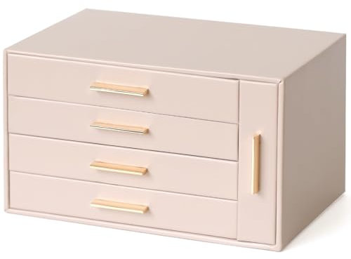 Neateam Grande boîte à bijoux moderne - Boîte à bijoux - Organisateur de bijoux - Avec 5 tiroirs - Rose - Pour femme et fille