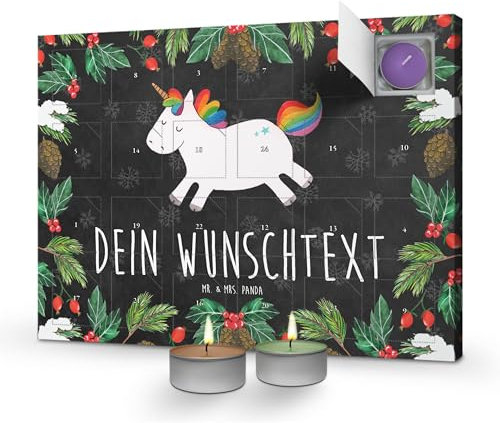 Mr. & Mrs. Panda Personalisierter Duftkerzen Adventskalender Einhorn Happy - Personalisierte Geschenke, Unicorn, Spaß, Lachen, Einhörner, Lebensfreude