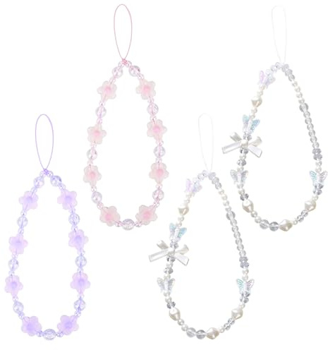Phone FUIPVGI - 4 correas de muñeca con cuentas, bonito accesorio de cadena móvil para niñas y mujeres