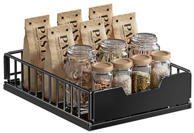 Teleskopschublade Ausziehbare Schublade Küche Schrank Organizer Küche Schubladen mit Na-no-Klebefolie und Schrauben Gewürzregal Schubladenauszug für Küchenschränk Auszug Organizer, 25B x 40T x 11H cm