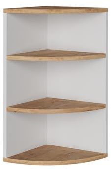 Vicco Mensola ad angolo Ecki, Rovere bianco/dorato, 30 x 60 cm, per montaggio a parete con tre ripiani aperti
