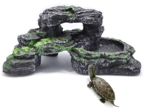Kathson Reptile Hide Resin Turtles Dock for Aquarium Turtle Basking Platform for Small Size Snake Crested Gecko Lizard Frogs Newts (Size: 7.1 x 4.7 x 2.7 inches, 1 Pack)